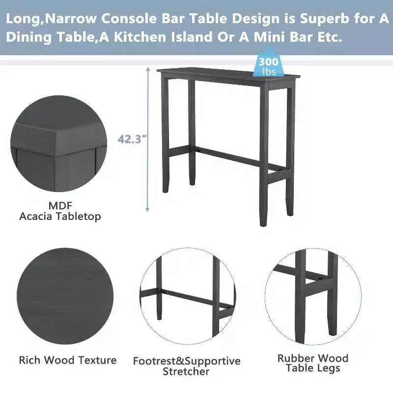 Set da pranzo rettangolare Farmhouse da 47.5" in legno, altezza bar, angolo colazione per cucina con 2 sedie per piccoli spazi - ModernLuxe