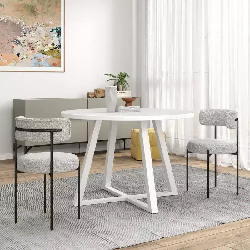Roundhill Furniture Durban кръгъл комплект за хранене от 5 части, дървена маса за хранене с 4 стола с тапицерия букле