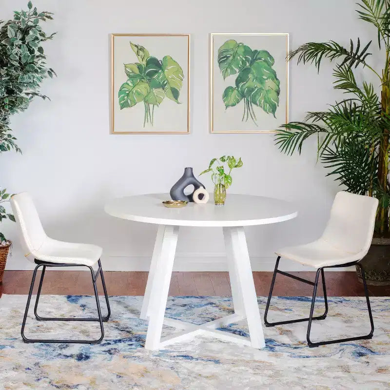 Roundhill Furniture Varna Round Dining Set, Wood Dining Table with 2 Stylish Chairs, 3-Piece