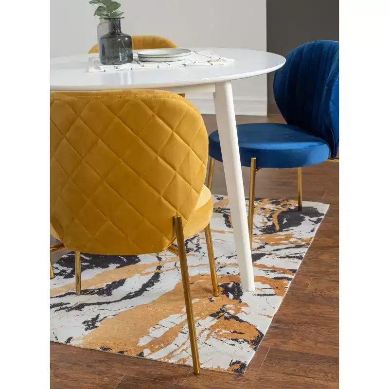 Roundhill Furniture Amoa σύγχρονο σετ τραπεζαρίας, λευκό στρογγυλό τραπέζι φαγητού με 4 καρέκλες, 5 τεμαχίων