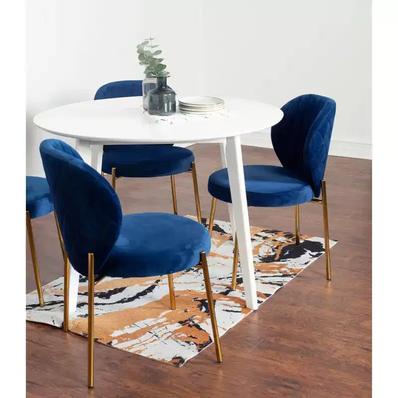 Roundhill Furniture Amoa σύγχρονο σετ τραπεζαρίας, λευκό στρογγυλό τραπέζι φαγητού με 4 καρέκλες, 5 τεμαχίων