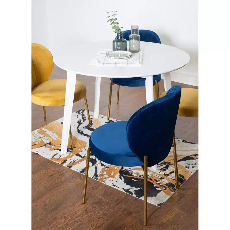Roundhill Furniture Amoa σύγχρονο σετ τραπεζαρίας, λευκό στρογγυλό τραπέζι φαγητού με 4 καρέκλες, 5 τεμαχίων