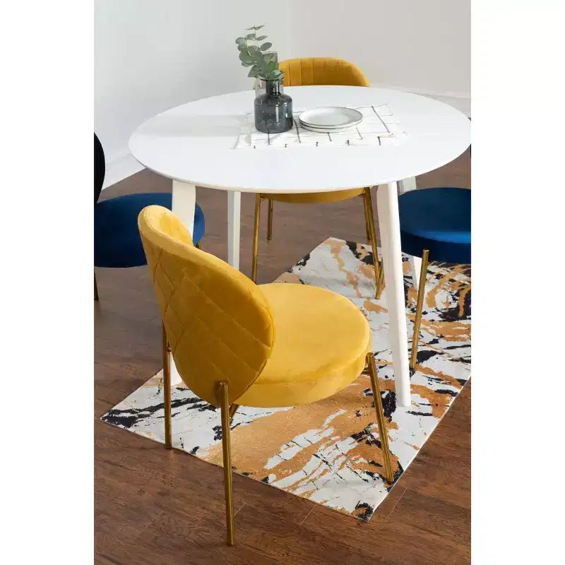 Roundhill Furniture Amoa σύγχρονο σετ τραπεζαρίας, λευκό στρογγυλό τραπέζι φαγητού με 4 καρέκλες, 5 τεμαχίων