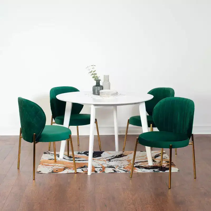 Sett tal-ikel kontemporanju Roundhill Furniture Amoa, mejda tonda bajda tal-ikel b’4 siġġijiet, 5 biċċiet
