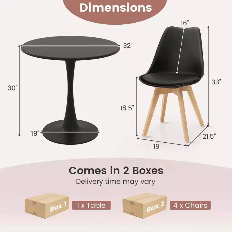 Costway 5-teiliges Esszimmer-Set, moderner runder Esstisch mit 4 Stühlen für kleine Küchen