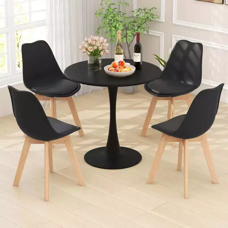 Costway 5-teiliges Esszimmer-Set, moderner runder Esstisch mit 4 Stühlen für kleine Küchen