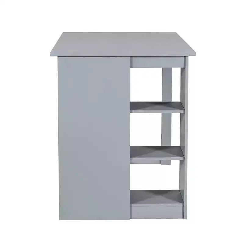 Set da pranzo in stile rustico da 5 pezzi con tavolo ad altezza bancone, 4 sedie da pranzo imbottite e ripiani contenitori a 3 livelli, grigio/naturale+bianco-ModernLuxe
