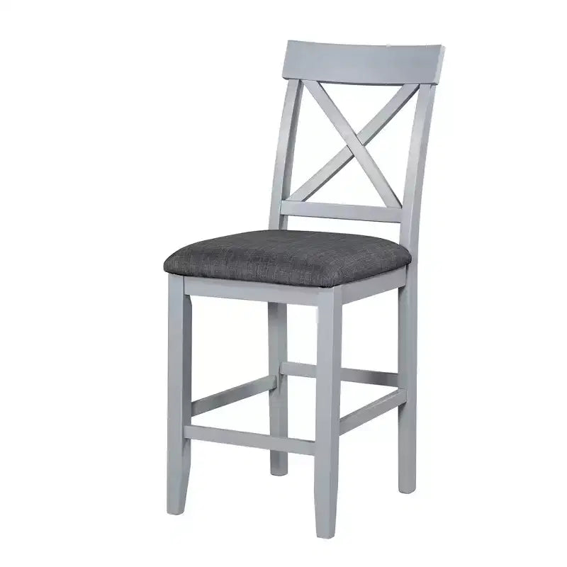 Set da pranzo in stile rustico da 5 pezzi con tavolo ad altezza bancone, 4 sedie da pranzo imbottite e ripiani contenitori a 3 livelli, grigio/naturale+bianco-ModernLuxe