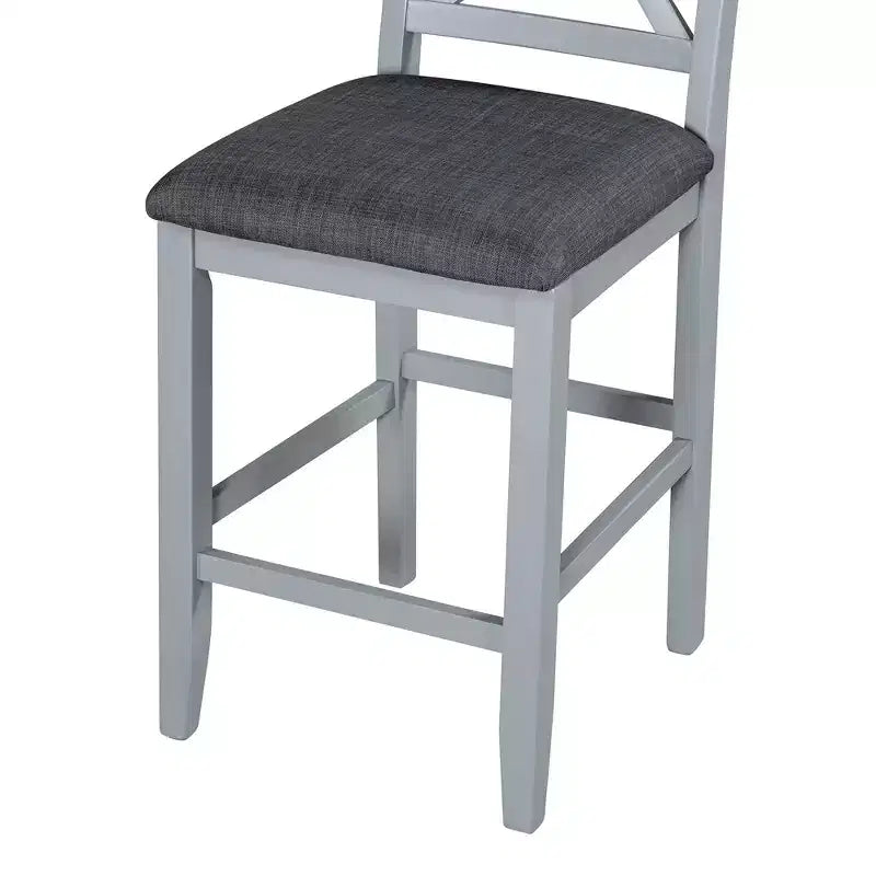 Set da pranzo in stile rustico da 5 pezzi con tavolo ad altezza bancone, 4 sedie da pranzo imbottite e ripiani contenitori a 3 livelli, grigio/naturale+bianco-ModernLuxe