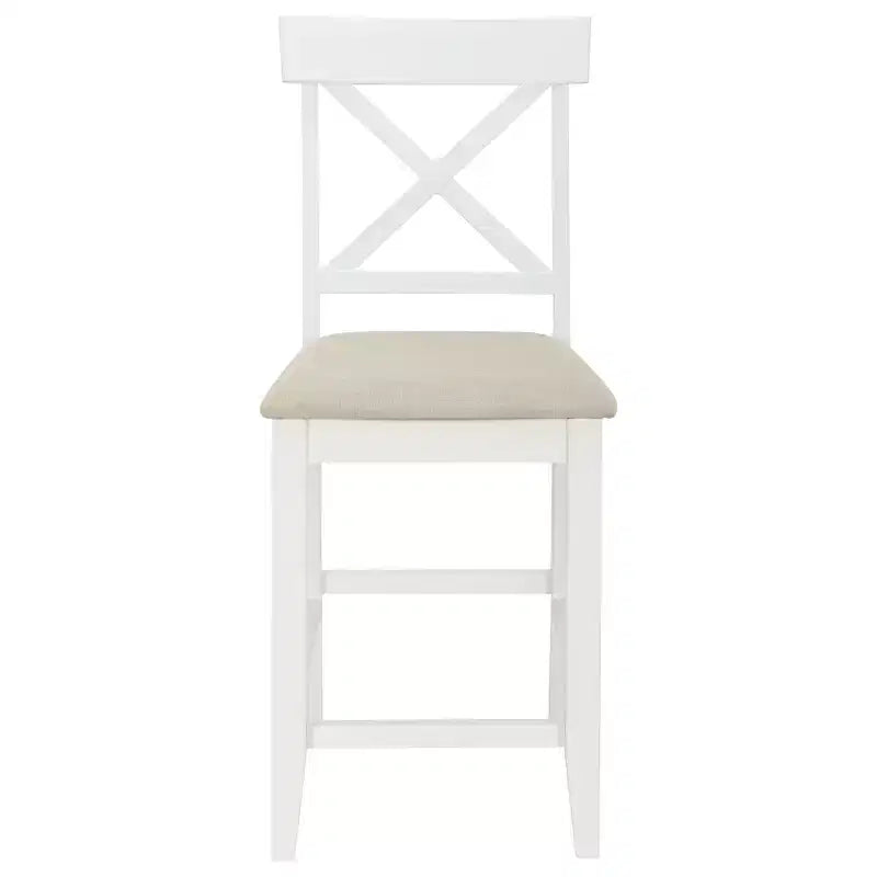 Set da pranzo in stile rustico da 5 pezzi con tavolo ad altezza bancone, 4 sedie da pranzo imbottite e ripiani contenitori a 3 livelli, grigio/naturale+bianco-ModernLuxe