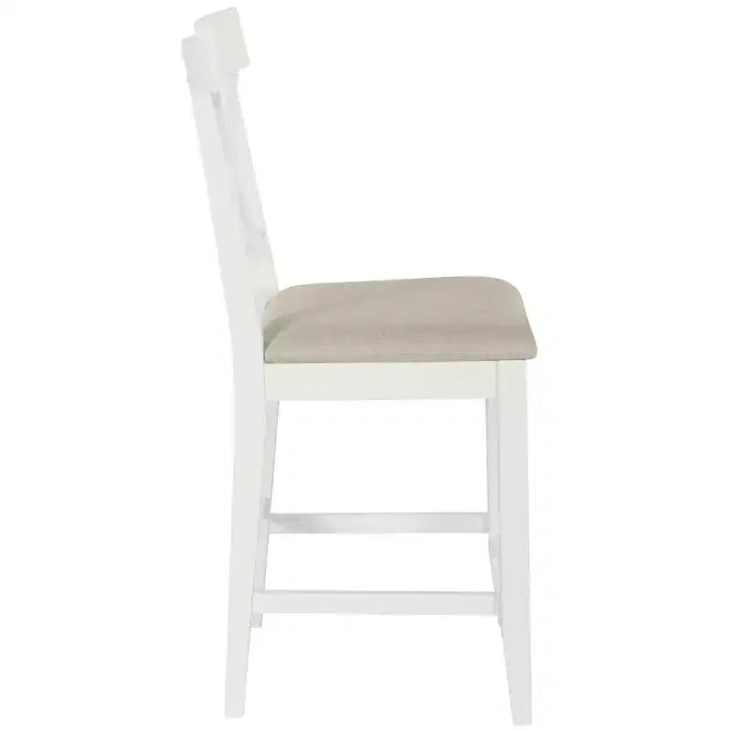 Set da pranzo in stile rustico da 5 pezzi con tavolo ad altezza bancone, 4 sedie da pranzo imbottite e ripiani contenitori a 3 livelli, grigio/naturale+bianco-ModernLuxe