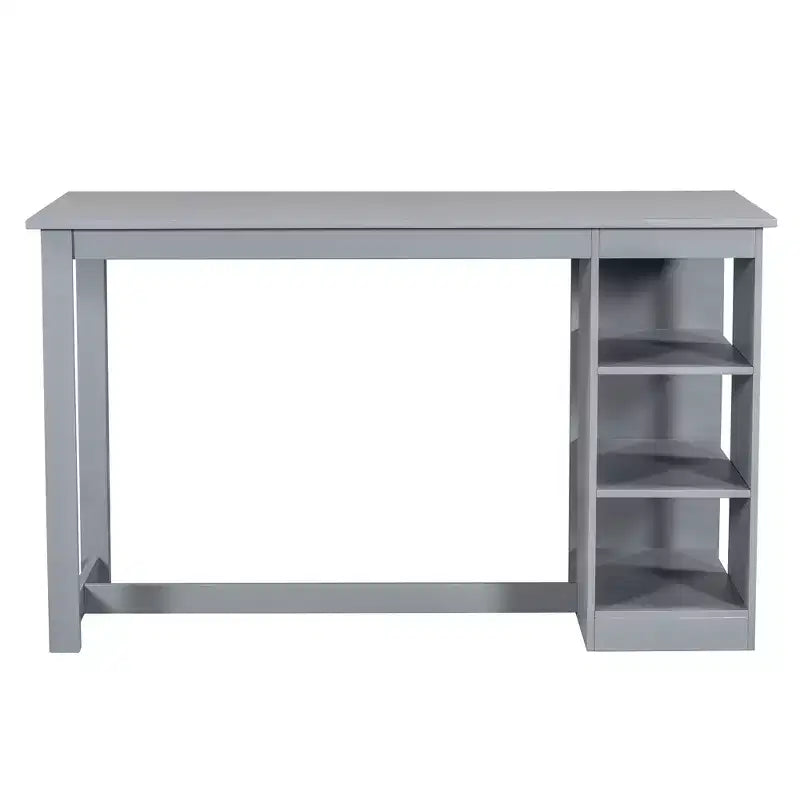 Set da pranzo in stile rustico da 5 pezzi con tavolo ad altezza bancone, 4 sedie da pranzo imbottite e ripiani contenitori a 3 livelli, grigio/naturale+bianco-ModernLuxe