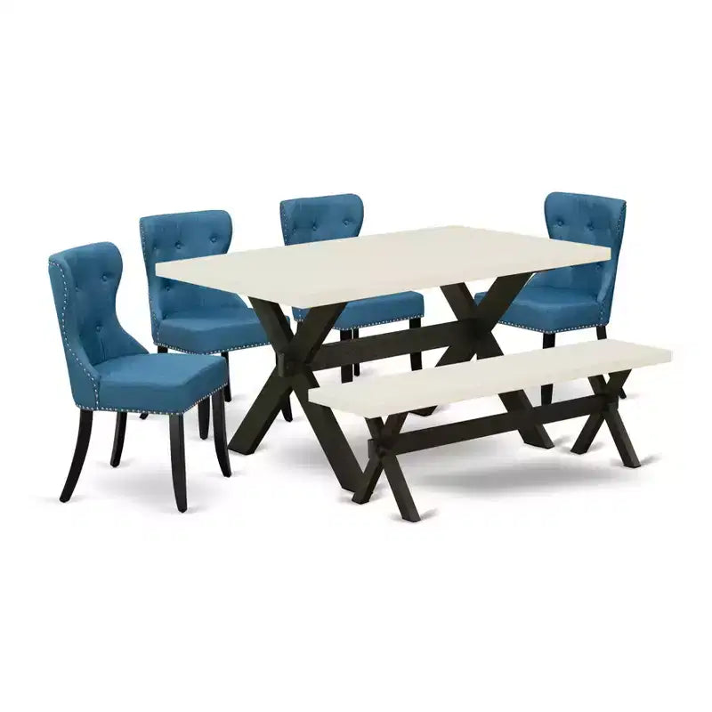 Set da cucina HomeStock da 6 pezzi con sedie in lino blu