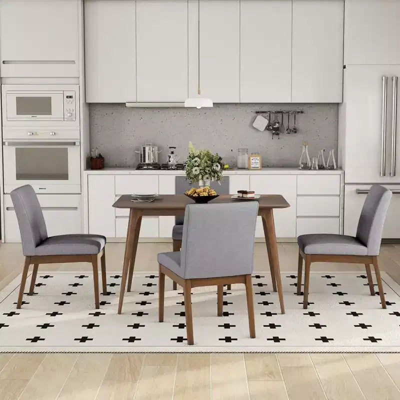 Set da pranzo da 5 pezzi con tavolo da cucina e 4 sedie imbottite, stile moderno di metà secolo, beige/grigio+noce-ModernLuxe