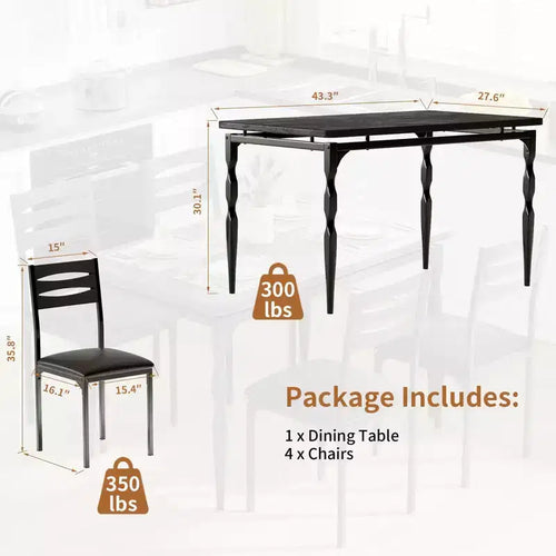 5 Piece Dining Table Set, Industrial Style Kitchen Table Set for 4, Dining Table and Chairs with Rectangular Table & 4 Chairs