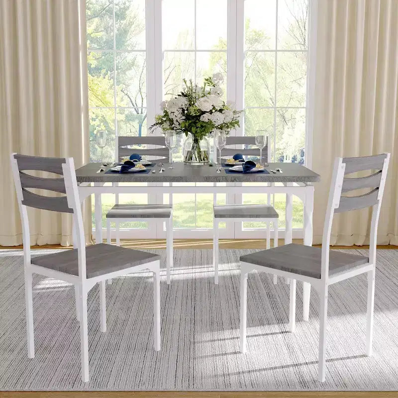 Set da pranzo da 5 pezzi, set da cucina in stile industriale per 4 persone, tavolo da pranzo rettangolare e 4 sedie