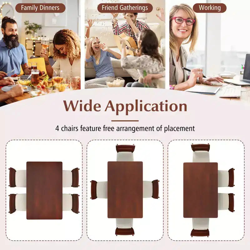 Costway 5-teiliges Esszimmertisch-Set für 4 Personen mit rustikalem Holztisch im Landhausstil und 4 gepolsterten Stühlen