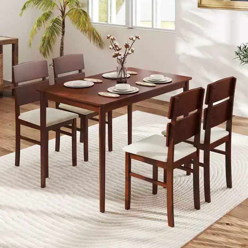 Costway 5-teiliges Esszimmertisch-Set für 4 Personen mit rustikalem Holztisch im Landhausstil und 4 gepolsterten Stühlen