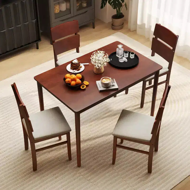 Costway 5-teiliges Esszimmertisch-Set für 4 Personen mit rustikalem Holztisch im Landhausstil und 4 gepolsterten Stühlen