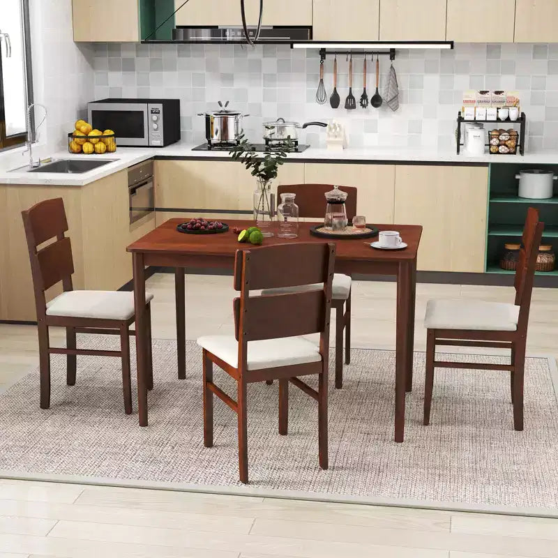 Costway 5-teiliges Esszimmertisch-Set für 4 Personen mit rustikalem Holztisch im Landhausstil und 4 gepolsterten Stühlen