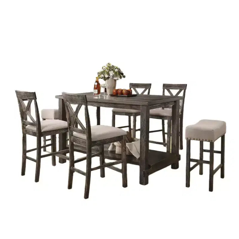 Christopher Knight Home Sinclair 60 7-teiliges rechteckiges Esszimmertisch-Set aus Holz mit 6 gepolsterten Stühlen