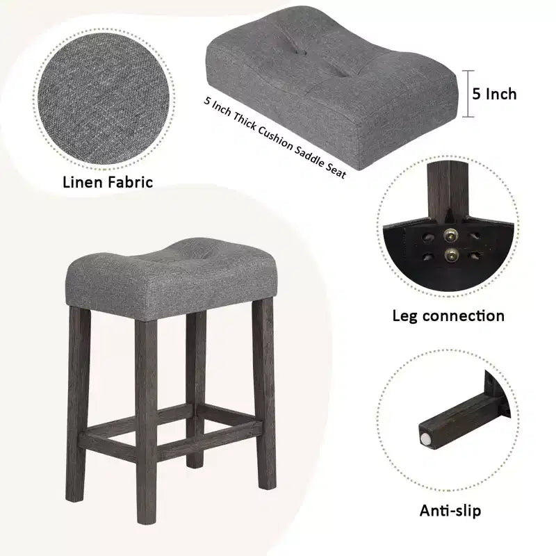 4-teiliges Esstisch-Set, Set aus Bartisch und Esszimmerstühlen, Bartisch-Set mit 3 gepolsterten Hockern, Braun