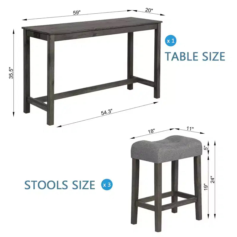 4-teiliges Esstisch-Set, Set aus Bartisch und Esszimmerstühlen, Bartisch-Set mit 3 gepolsterten Hockern, Braun