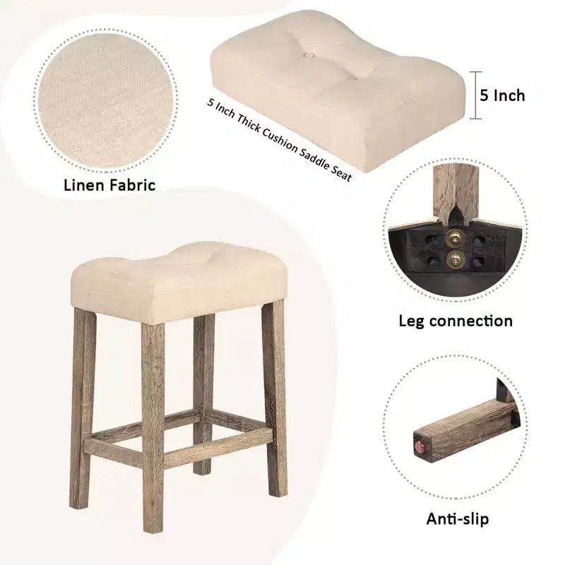 4-teiliges Esstisch-Set, Set aus Bartisch und Esszimmerstühlen, Bartisch-Set mit 3 gepolsterten Hockern, Braun