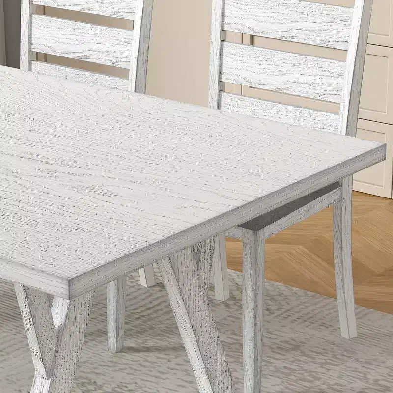 Set da pranzo VECELO in stile rustico da 7 pezzi per 6 persone, tavolo in legno di gomma con 6 sedie da pranzo imbottite, grigio
