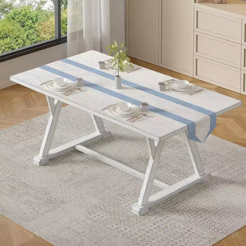 Set da pranzo VECELO in stile rustico da 7 pezzi per 6 persone, tavolo in legno di gomma con 6 sedie da pranzo imbottite, grigio