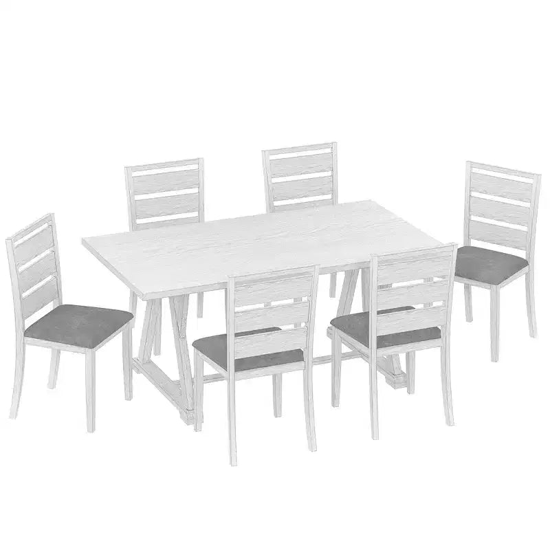 Set da pranzo VECELO in stile rustico da 7 pezzi per 6 persone, tavolo in legno di gomma con 6 sedie da pranzo imbottite, grigio