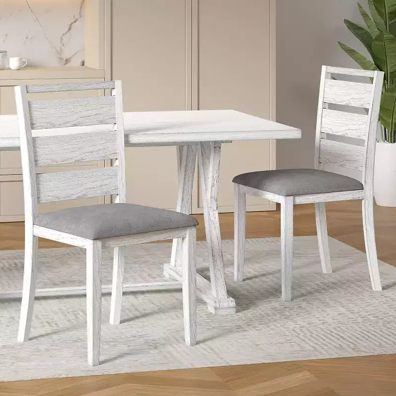 Set da pranzo VECELO in stile rustico da 7 pezzi per 6 persone, tavolo in legno di gomma con 6 sedie da pranzo imbottite, grigio