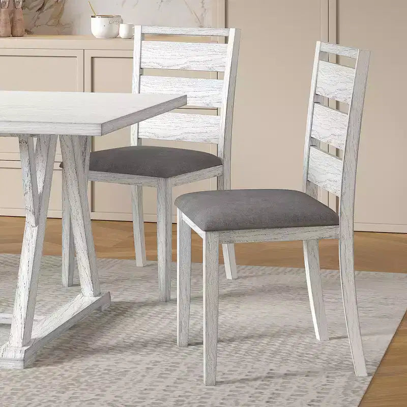 Set da pranzo VECELO in stile rustico da 7 pezzi per 6 persone, tavolo in legno di gomma con 6 sedie da pranzo imbottite, grigio
