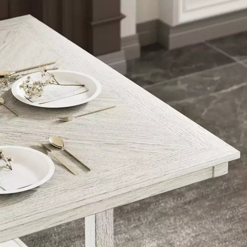 Set da pranzo rustico VECELO da 5 pezzi, tavolo quadrato in legno di gomma con ripiano e 4 sedie da pranzo imbottite senza braccioli per la cucina, grigio