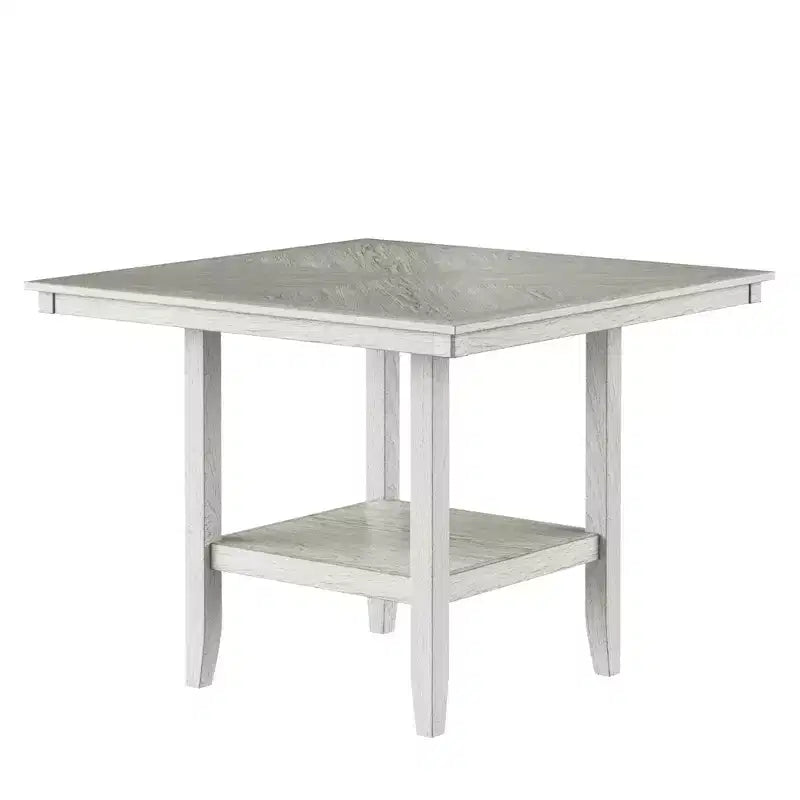 Set da pranzo rustico VECELO da 5 pezzi, tavolo quadrato in legno di gomma con ripiano e 4 sedie da pranzo imbottite senza braccioli per la cucina, grigio