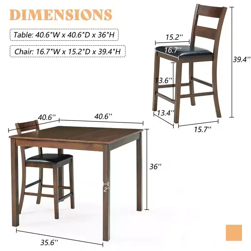 AMERLIFE 5-teiliges Esszimmertisch-Set aus Massivholz, Stühle mit geschwungenen Rückenlehnen und PU-Polsterung, Schwarz/Walnuss
