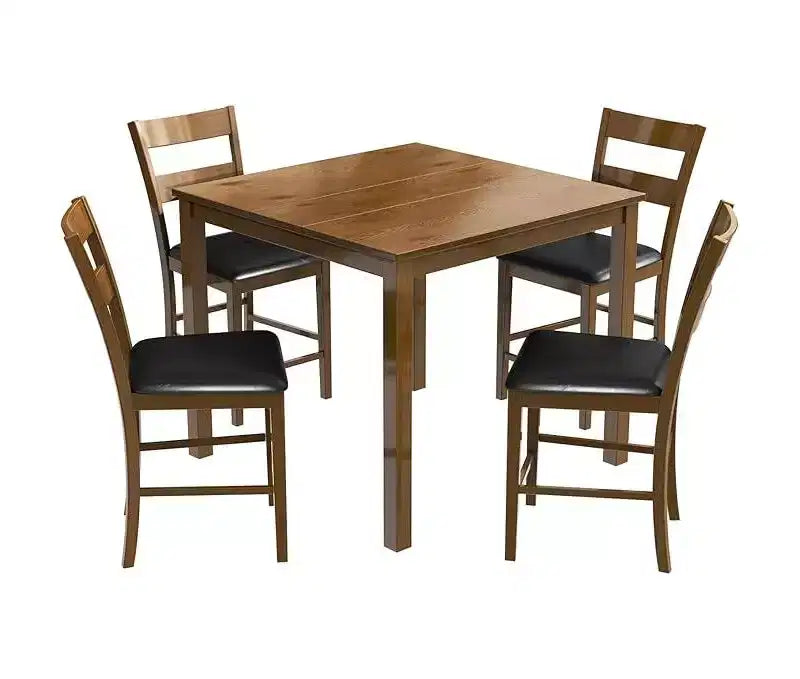 AMERLIFE 5-teiliges Esszimmertisch-Set aus Massivholz, Stühle mit geschwungenen Rückenlehnen und PU-Polsterung, Schwarz/Walnuss