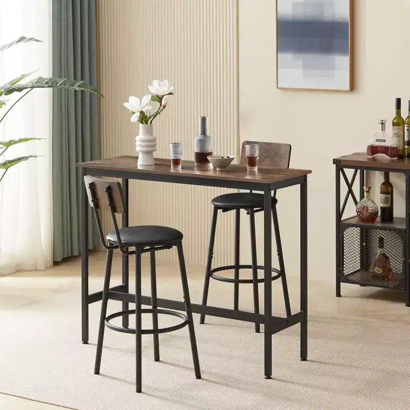 GDFStudio Briar rustikales 3-teiliges Bartisch-Set mit Barhockern mit Kunstlederpolsterung