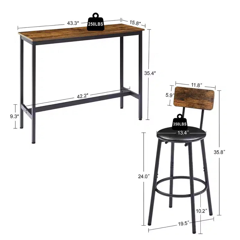 GDFStudio Briar rustikales 3-teiliges Bartisch-Set mit Barhockern mit Kunstlederpolsterung