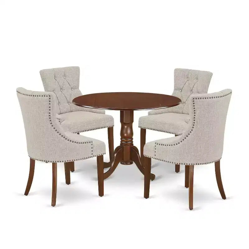 HomeStock rundes Esszimmer-Set - kleiner Esstisch und vier Esszimmerstühle, Mahagoni