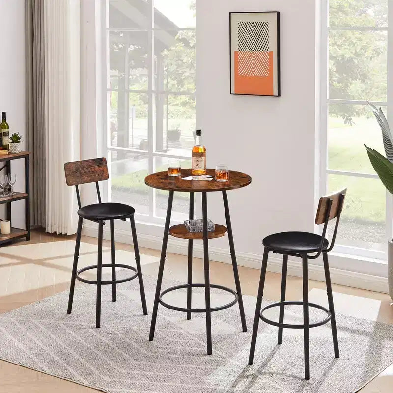 3-teiliges Barhocker-Set für 2 Personen, Esszimmer-Set in Thekenhöhe mit 2 gepolsterten Hockern, Frühstückstisch-Set, Bistro-Esszimmer-Set, rustikal und industriell - ModernLuxe