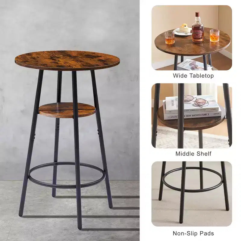 3-teiliges Barhocker-Set für 2 Personen, Esszimmer-Set in Thekenhöhe mit 2 gepolsterten Hockern, Frühstückstisch-Set, Bistro-Esszimmer-Set, rustikal und industriell - ModernLuxe