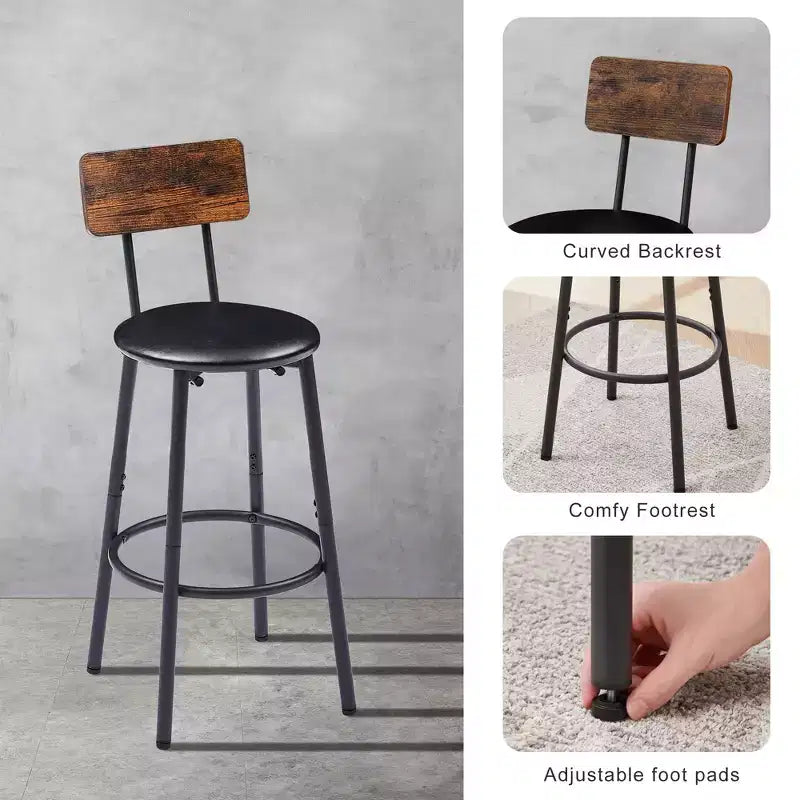 3-teiliges Barhocker-Set für 2 Personen, Esszimmer-Set in Thekenhöhe mit 2 gepolsterten Hockern, Frühstückstisch-Set, Bistro-Esszimmer-Set, rustikal und industriell - ModernLuxe