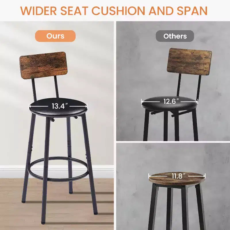 3-teiliges Barhocker-Set für 2 Personen, Esszimmer-Set in Thekenhöhe mit 2 gepolsterten Hockern, Frühstückstisch-Set, Bistro-Esszimmer-Set, rustikal und industriell - ModernLuxe