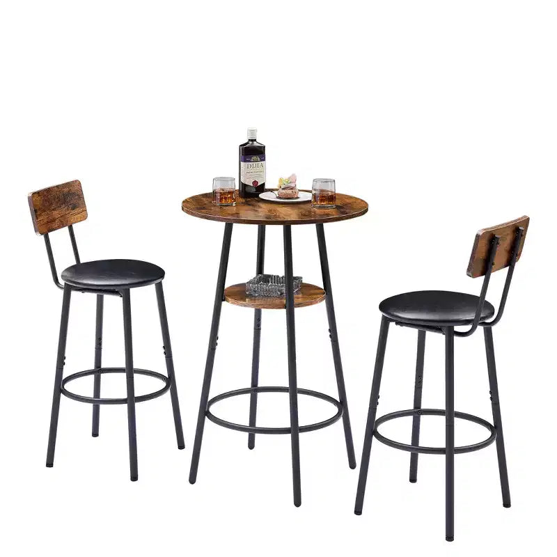 3-teiliges Barhocker-Set für 2 Personen, Esszimmer-Set in Thekenhöhe mit 2 gepolsterten Hockern, Frühstückstisch-Set, Bistro-Esszimmer-Set, rustikal und industriell - ModernLuxe