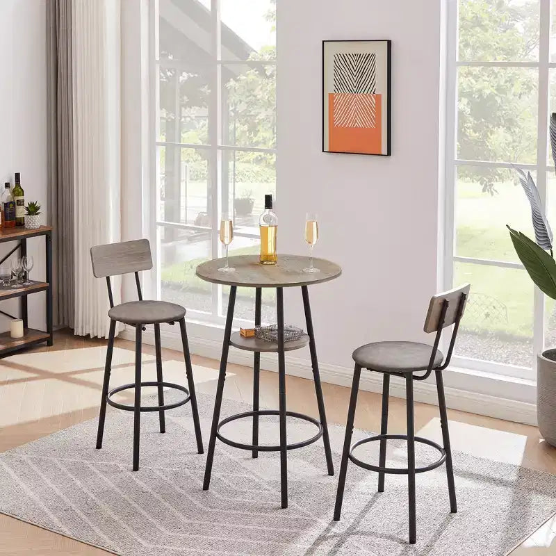 3-teiliges Barhocker-Set für 2 Personen, Esszimmer-Set in Thekenhöhe mit 2 gepolsterten Hockern, Frühstückstisch-Set, Bistro-Esszimmer-Set, rustikal und industriell - ModernLuxe