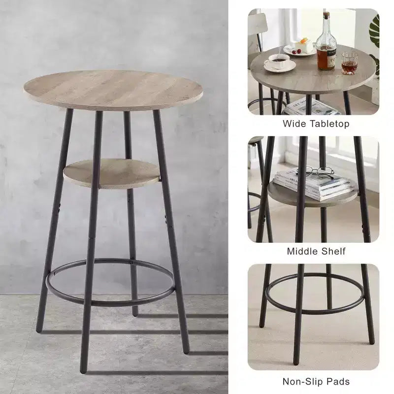 3-teiliges Barhocker-Set für 2 Personen, Esszimmer-Set in Thekenhöhe mit 2 gepolsterten Hockern, Frühstückstisch-Set, Bistro-Esszimmer-Set, rustikal und industriell - ModernLuxe