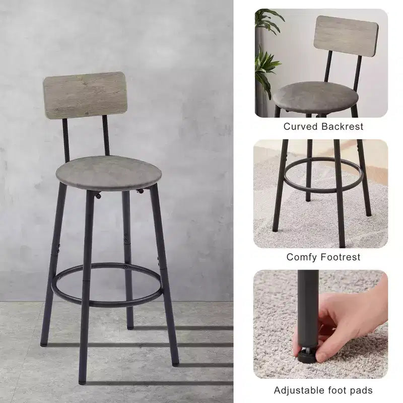3-teiliges Barhocker-Set für 2 Personen, Esszimmer-Set in Thekenhöhe mit 2 gepolsterten Hockern, Frühstückstisch-Set, Bistro-Esszimmer-Set, rustikal und industriell - ModernLuxe