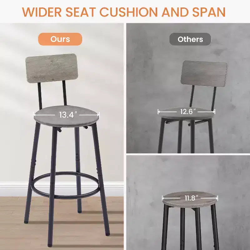3-teiliges Barhocker-Set für 2 Personen, Esszimmer-Set in Thekenhöhe mit 2 gepolsterten Hockern, Frühstückstisch-Set, Bistro-Esszimmer-Set, rustikal und industriell - ModernLuxe