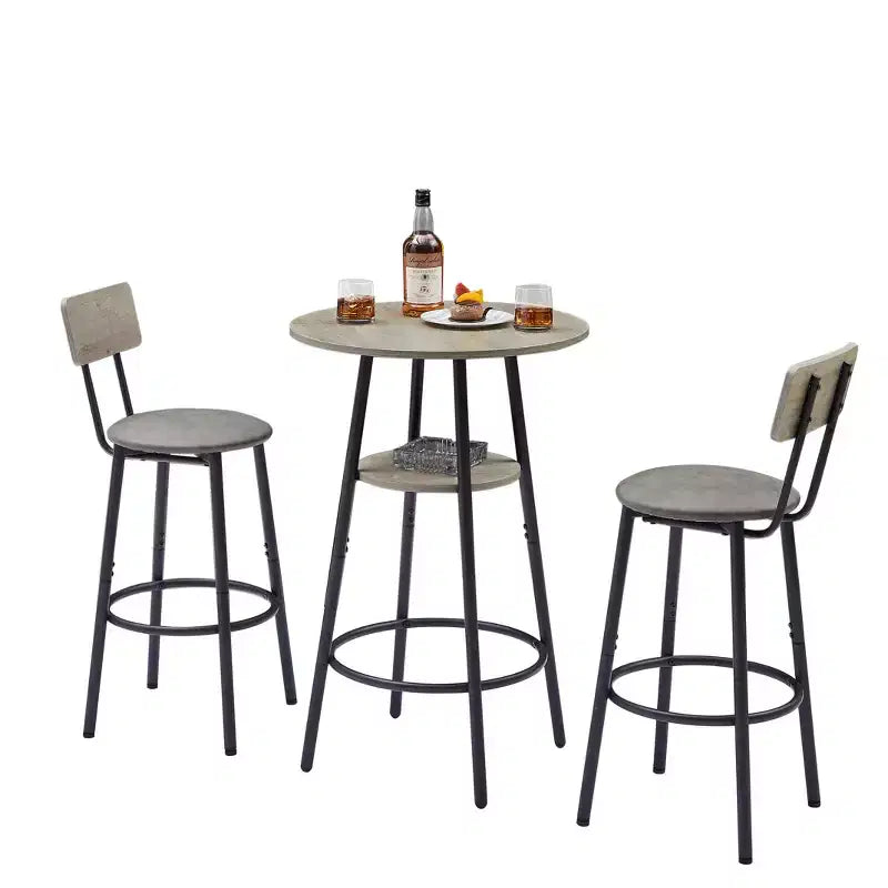 3-teiliges Barhocker-Set für 2 Personen, Esszimmer-Set in Thekenhöhe mit 2 gepolsterten Hockern, Frühstückstisch-Set, Bistro-Esszimmer-Set, rustikal und industriell - ModernLuxe